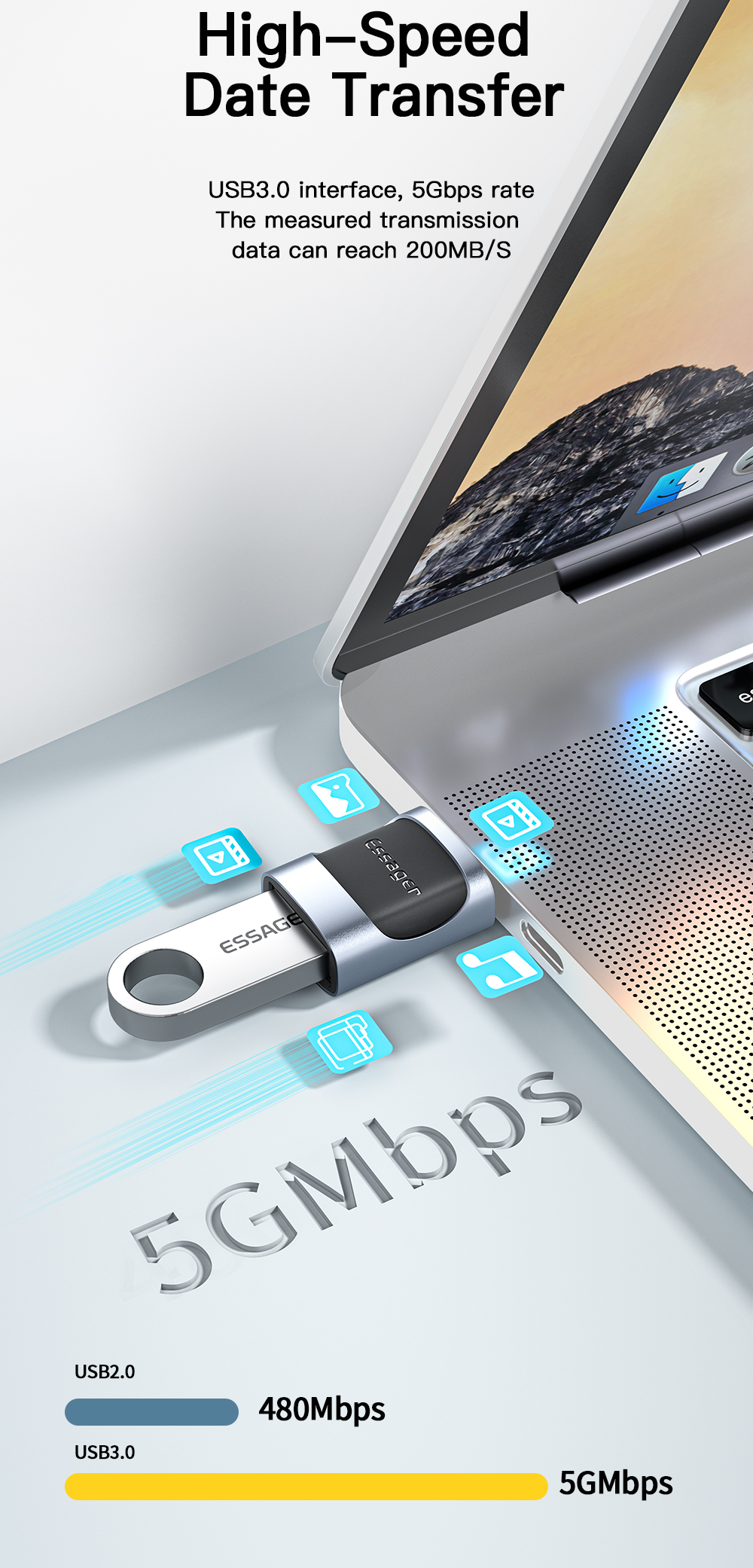 USB3.0 Micro Type C Fast Charging OTG Adapter 5Gbps Transmission 3A