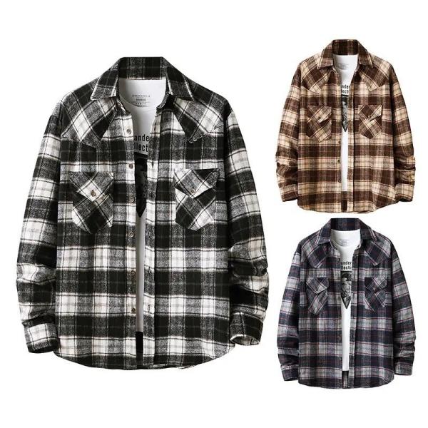 Buy cheap Men Flannel Plaid Shirt Cotton-Padded Thermal Shirts Mens Sports Shirts Fall from wholesalers