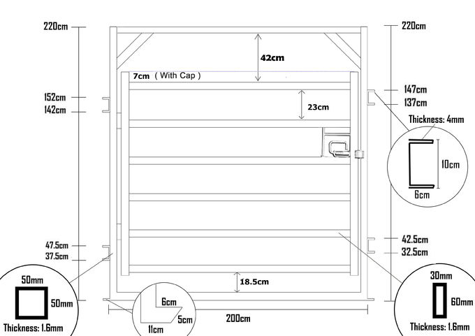 1.6x2.1m Heavy Duty Cattle Panel , Anti Rust Cattle Metal Fence Panels