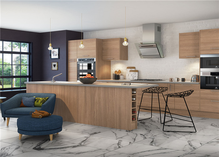 MDF Kitchen Customized Cabinets With White Quartz Countertop