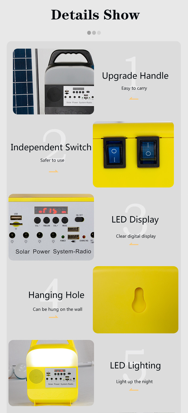 Portable 9W / 6V Solar Power Home Lighting System 8000Mah Energy Saving Light