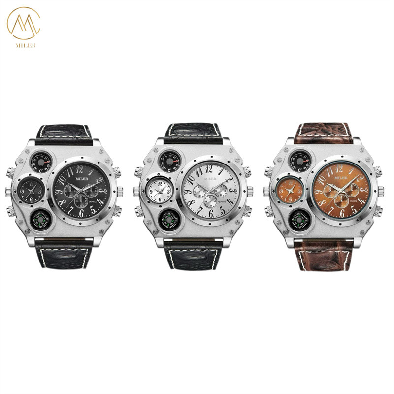 Miler777 New Sport Watches Men Super Big Large Dial Male Quartz Clock Decorative Thermometer Compass Luxury Men′s Wrist Watch