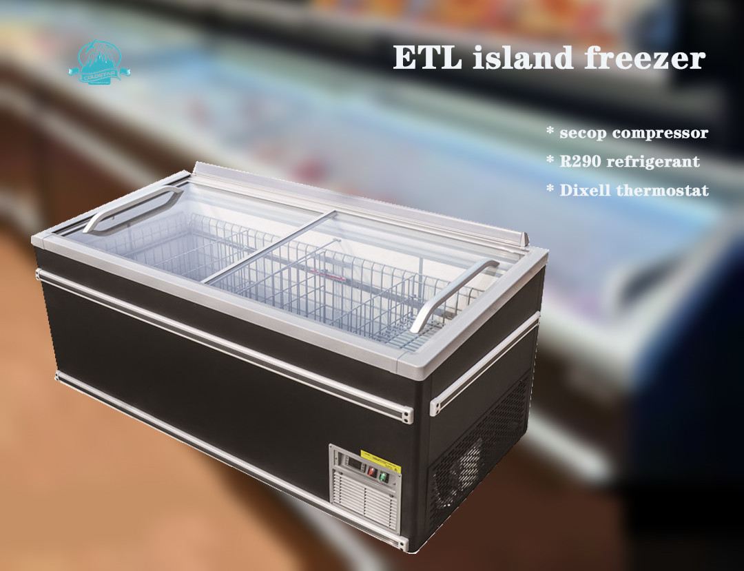 Supermarket Island Freezer Sliding Glass Top Deep Combined Island Freezer