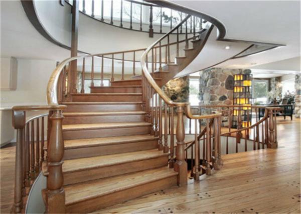 Buy cheap Elegant 38mm Open Wood Stairs , Glass Railing Curved Wooden Staircase No Slip from wholesalers