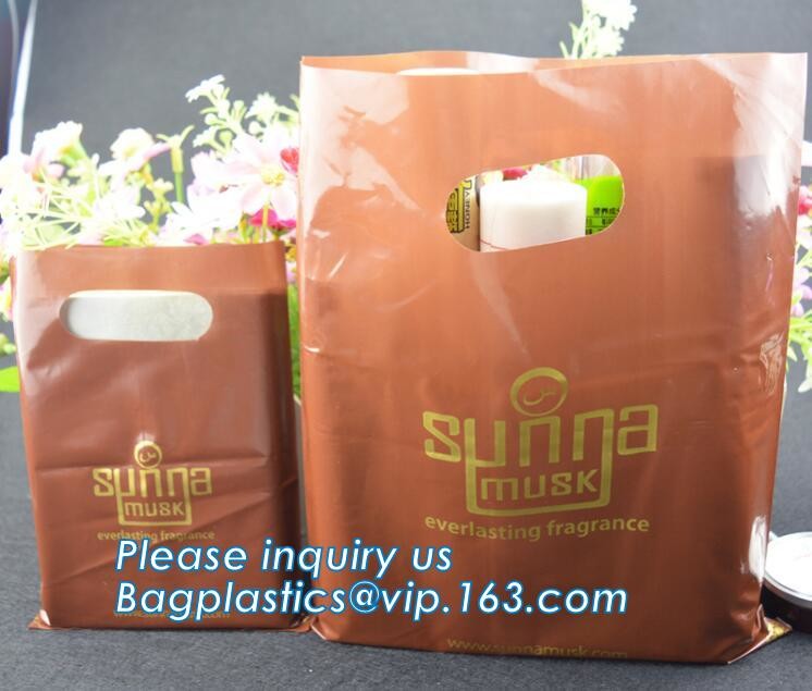 Custom Printed Stand Up Block BottomSoft Loop Handle Plastic Carrier Shopping Bag，Plastic Soft Loop Handle Bag for Shopp