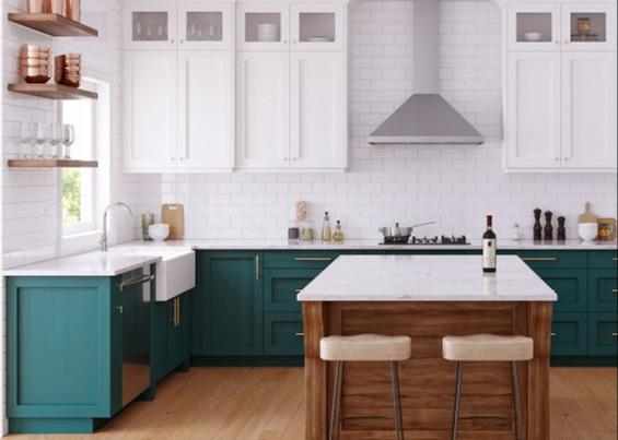 Buy cheap White kitchen green cabinets furniture from Foshan supplier white quartz stone countertop and base dishwasher from wholesalers