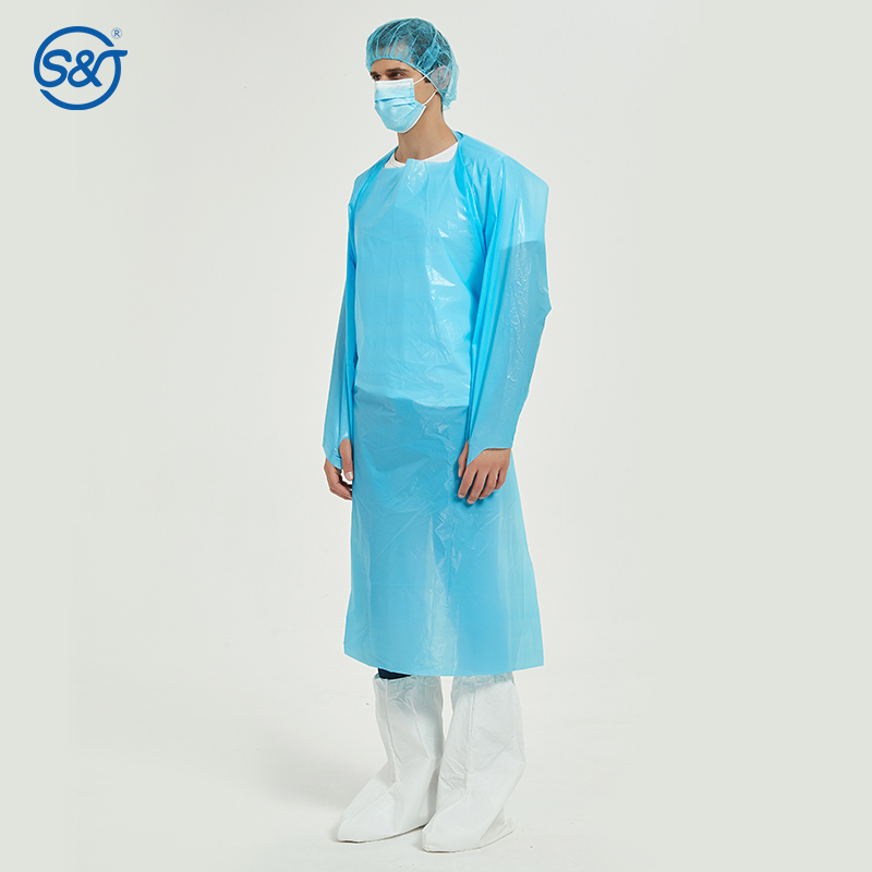S&J Surgical Gown Doctor Disposable Hospital Uniform Medical Grade 510K CPE Isolation Gown with Thumb-Loop Long Sleeve Back Open