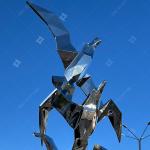 Mirror Polished Stainless Steel Monument Sculpture Flying seagull and fish