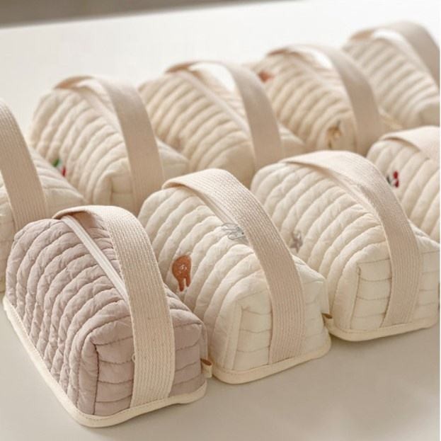 Large Capacity Soft Cotton Makeup Pouch Quilted Travel Cosmetic Bag Luxury