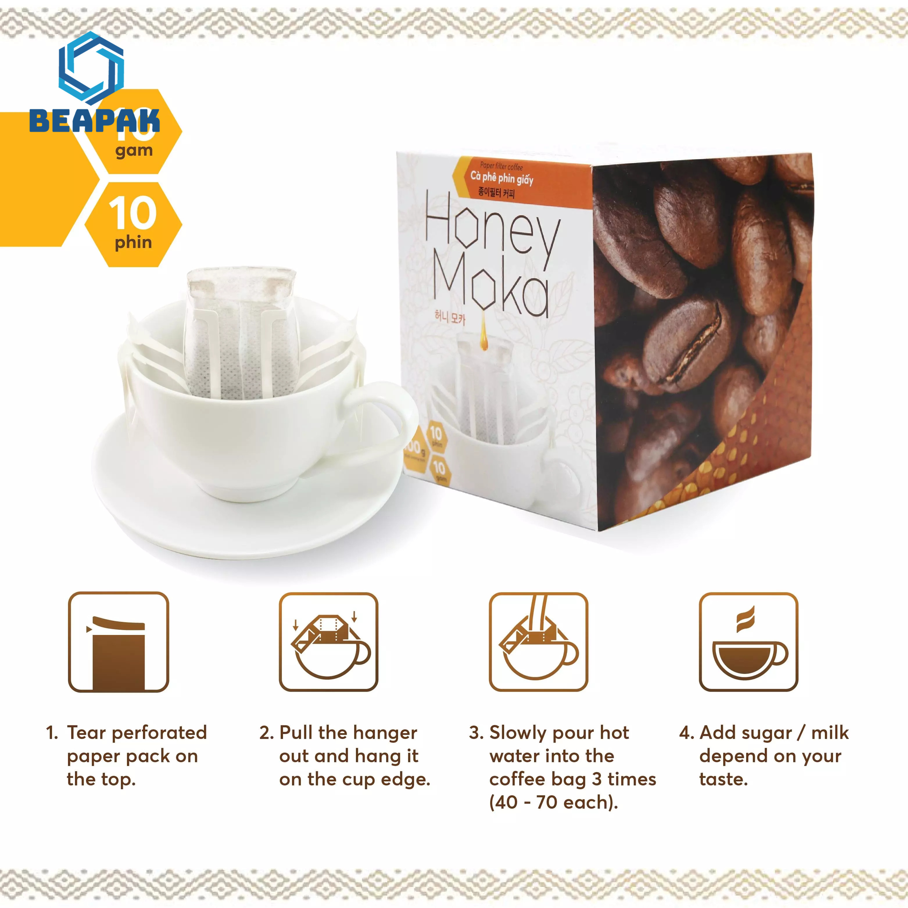 Aluminum Foil 3 Side Seal 0.15mm Japan Drip Coffee Bag Packaging