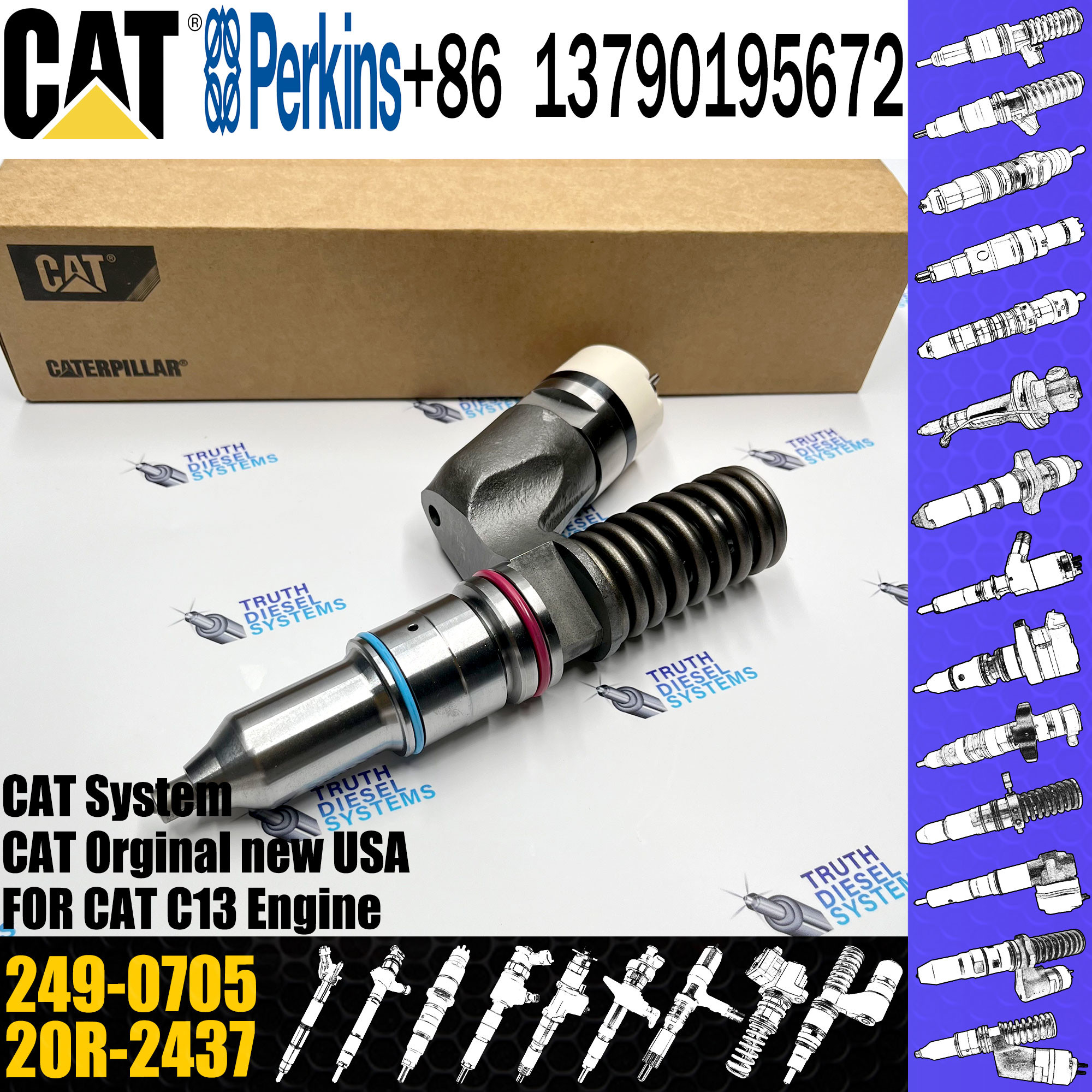 common rail fuel injector C13 Engine Fuel Injector 249-0705 253-0616 253-0618 249-0705 For CAT Excavator