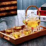 Coffee / Tea Clear Glass Teapot With Bamboo Handle Thermal Shock Protection