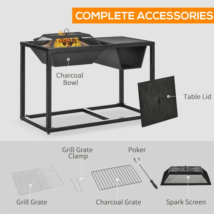 Outdoor Garden 4-in-1 Metal Wood Burning Firepit Ice Bucket Cooler Charcoal BBQ Grill