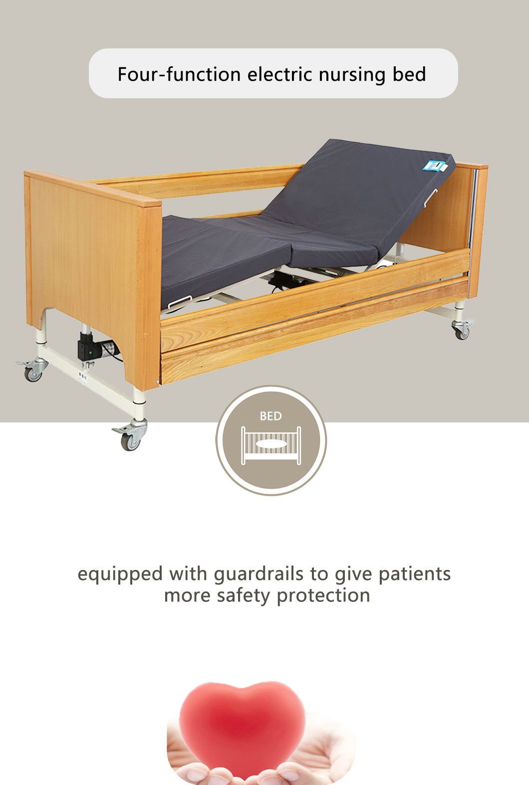 Structure Upgrade Versatile Electric Bed with Four Functions for Home Care