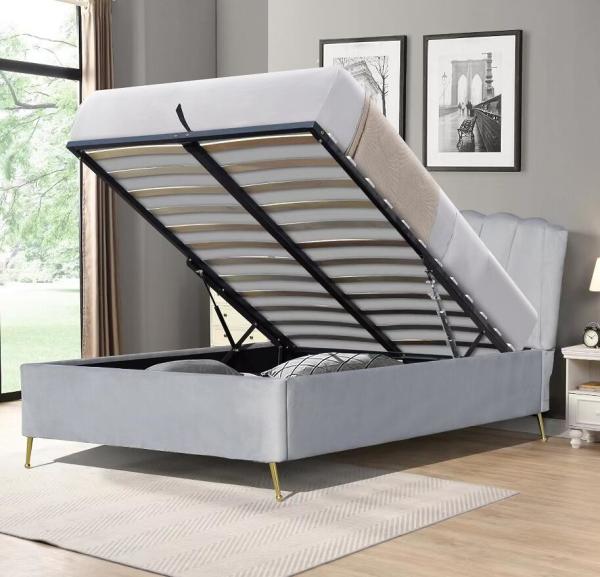 Buy cheap Double Size Bsci Lift Storage Bed Frame Elegant Grey Velvet Fabric Ottoman from wholesalers
