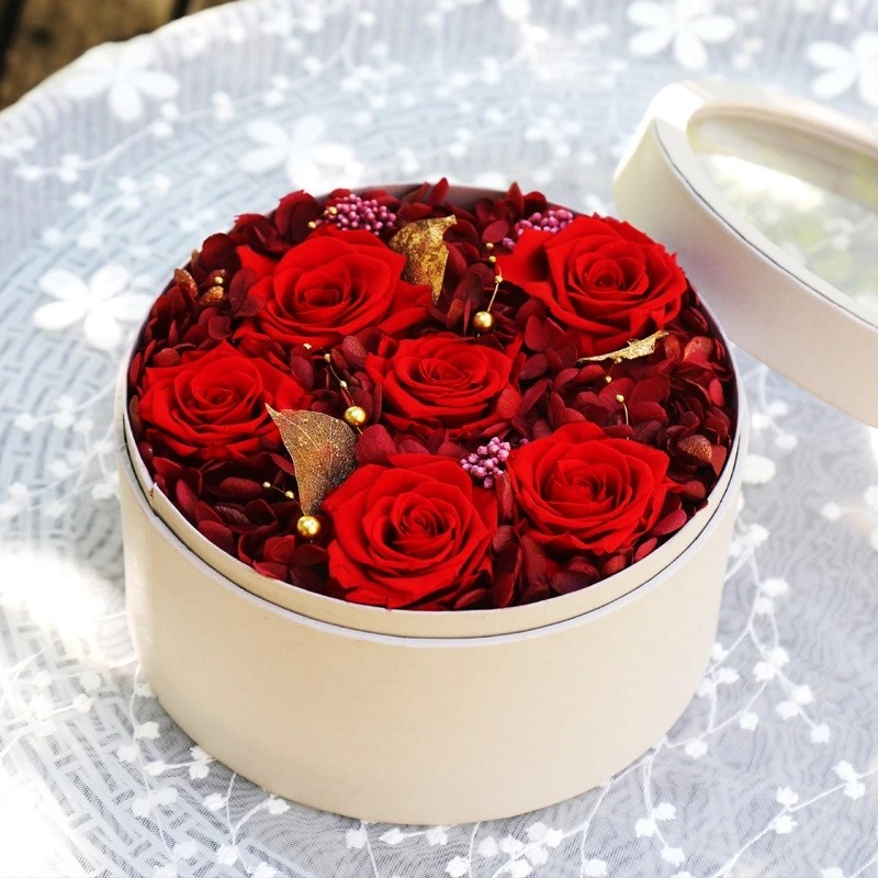 Luxury Gift Real Preserved Roses In Velvet Box That Lasting 3 Years