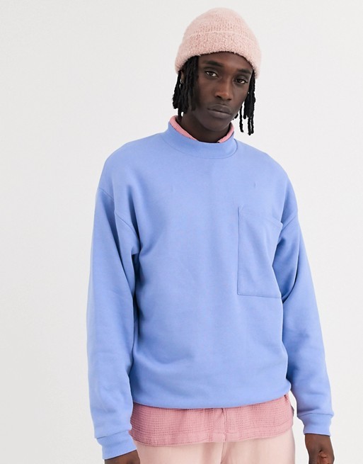 Shinny Blank Crew Neck Sweatshirt Mens Oversized With Big Pocket
