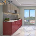 Plywood Furniture Durable Gray Glossy Kitchen Cabinet With Lacquer Finish