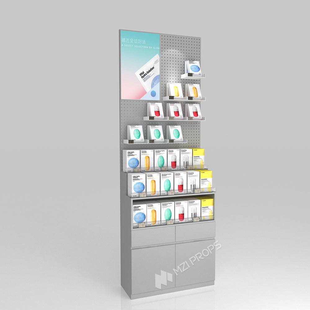 GDR01-BZ-09 Retail Display Column with Grey Over-Oil Board and LED Strip Lights for Fashion Boutiques