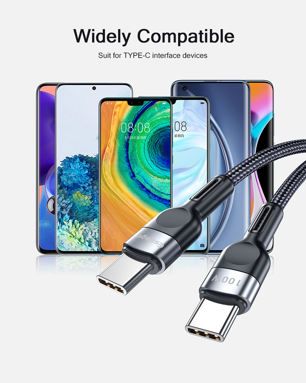 Essager Mobile Fast Charging C Type Cable 100W 5A 0.5M 1M 2M