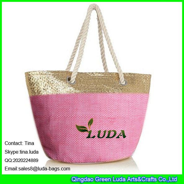 Buy cheap LUDA golden fabric matched straw tote wholesale cheap paper straw beach bag from wholesalers