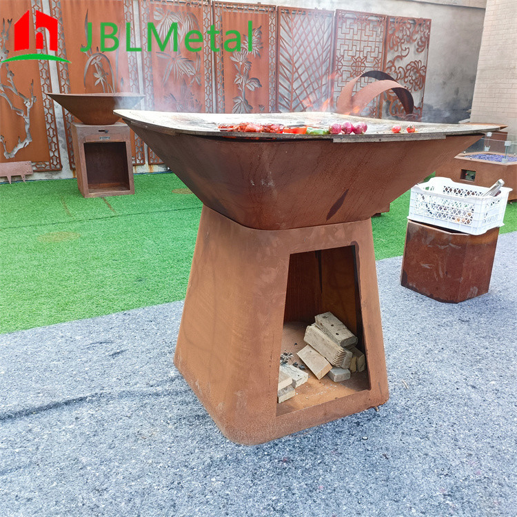 Rusty Red Corten Steel BBQ Grill Barbecue Fire Pit D1000mm Wood Fuel