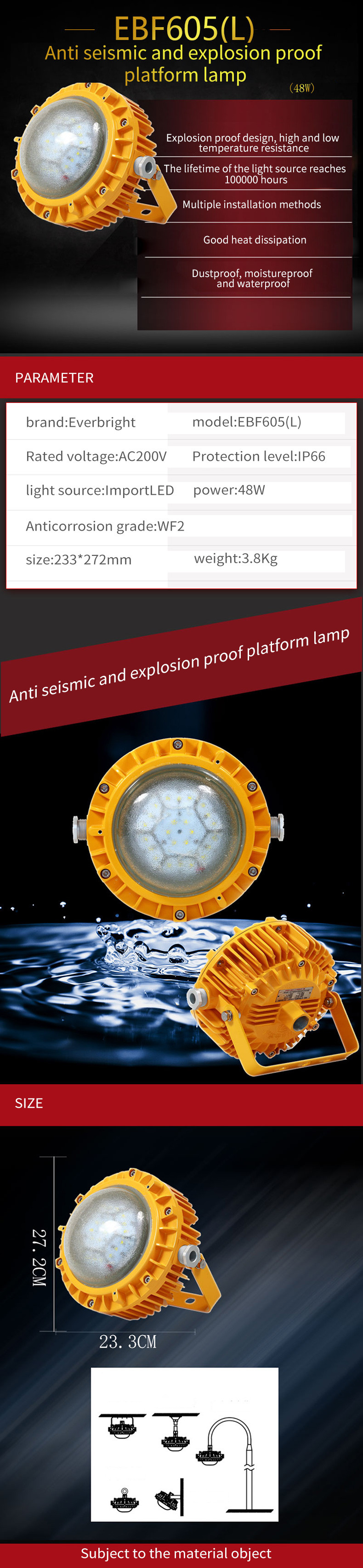 Moistureproof 48W LED Explosion Proof Lighting for paint booth