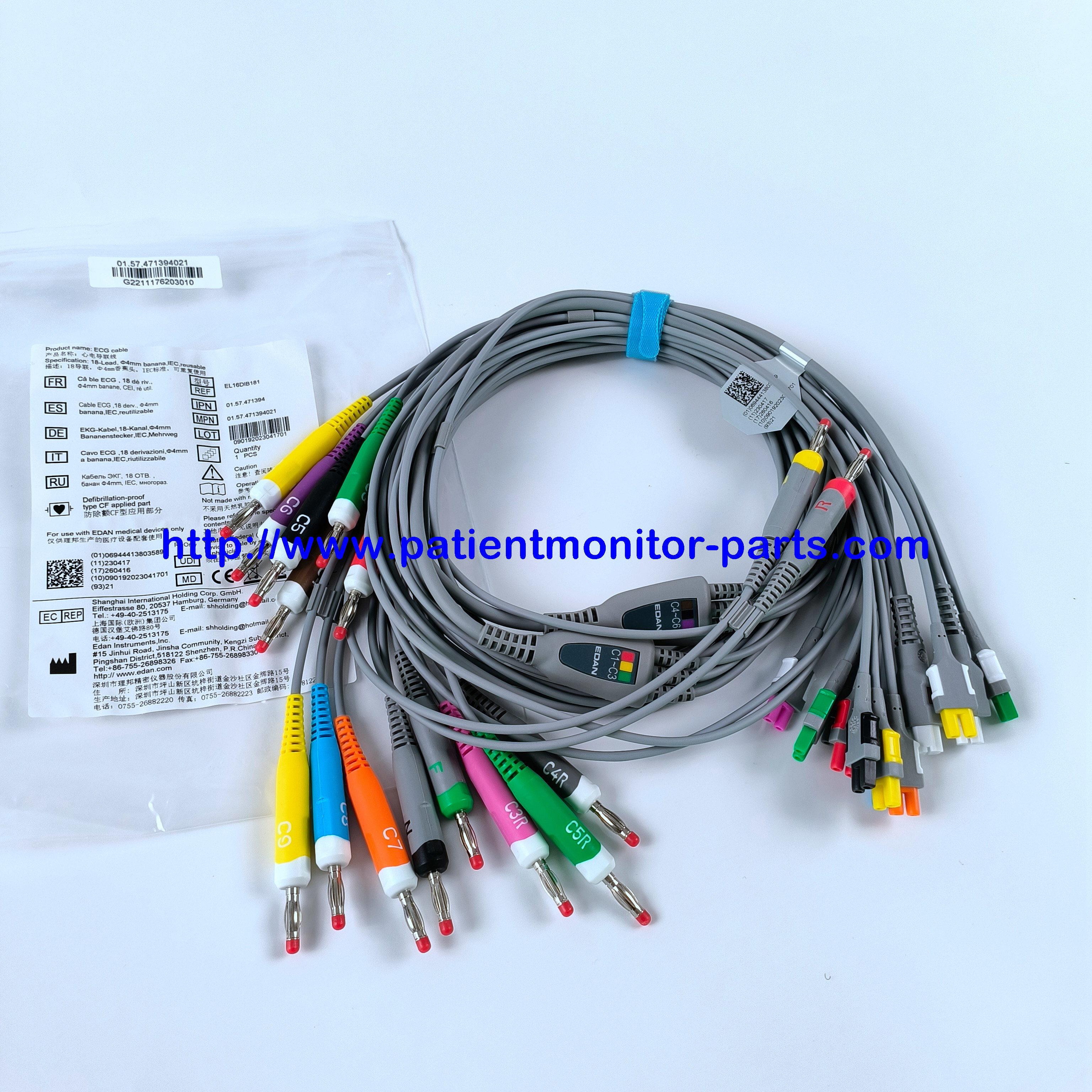 EDAN ECG CABLE 18-Lead 4MM Banana IEC Reusable REF EL16DIB181 IPN 01.57.471394