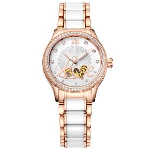 Buy cheap Ladies Manual Wind Up Watches Mechanical Fashion Skeleton Steel Ceramic Watch from wholesalers