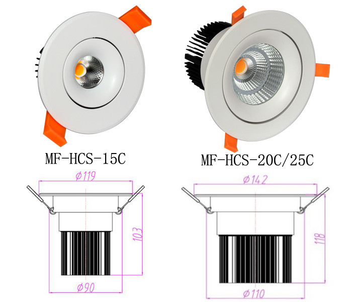 15W/20W/25W/30W Dimmable CREE COB LED Down Light With CRI 90 For Jewelry Store Exhibition
