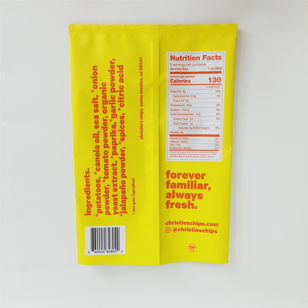 New Wholesale Factory Food Grade Mylar Back Seal Bag Food Packaging Pouch For Potato Chips