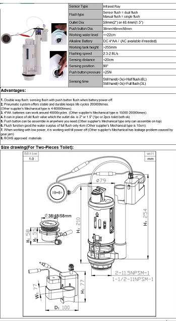 Equipment Produces Dual Flush Touchless Toilet Flush Valve For Hands-Free Flushing