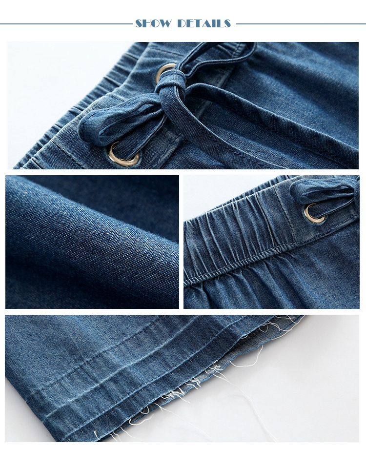 Adjustable Waist Size Kids Denim Clothes Wide Leg Shorts For Girls