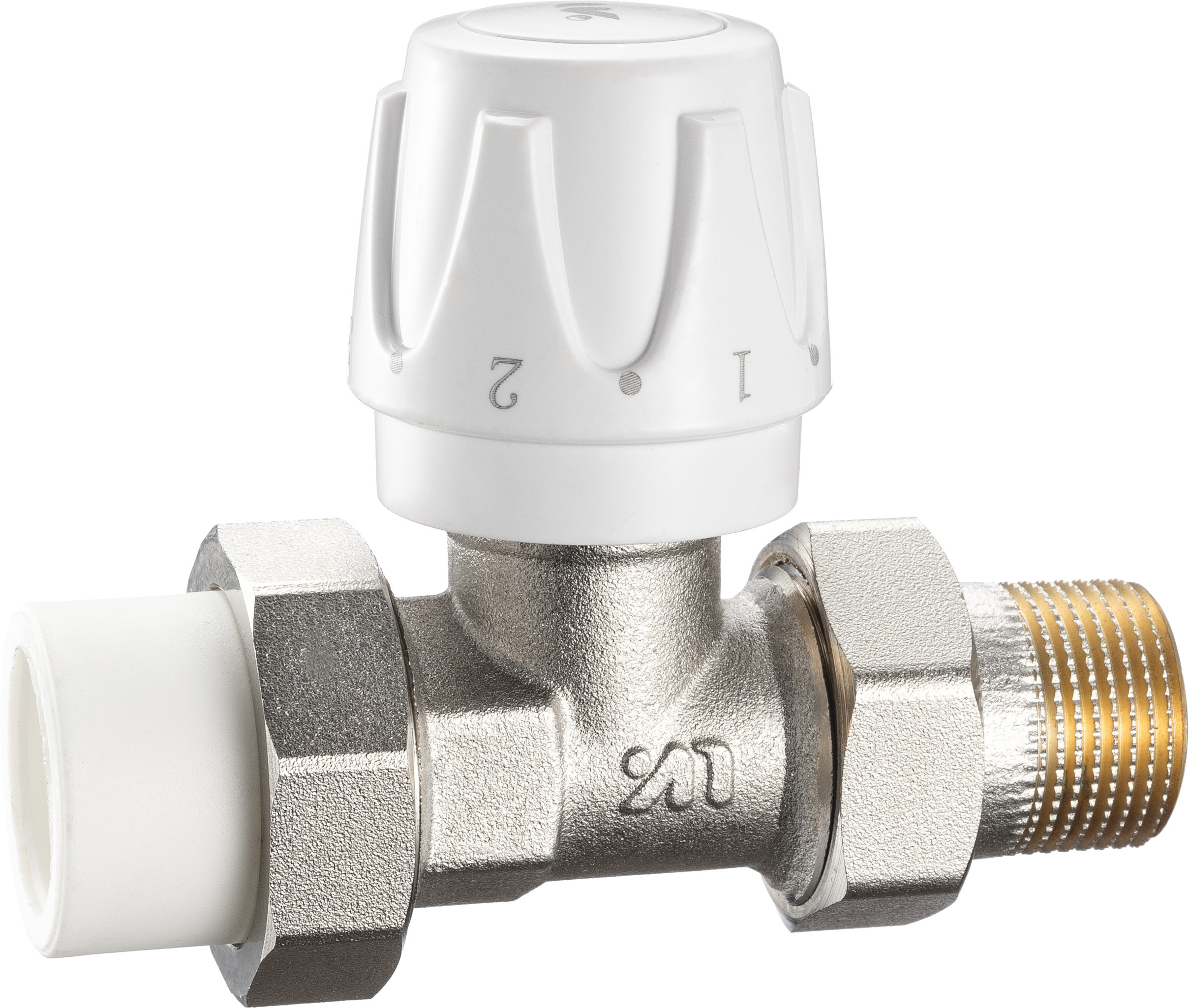 4102 Straight Type Multi-turn Brass TRV Valve for Radiator Supply DN20 Nickel Plated w/ PP-R Adapter x Flex. Male Nipple