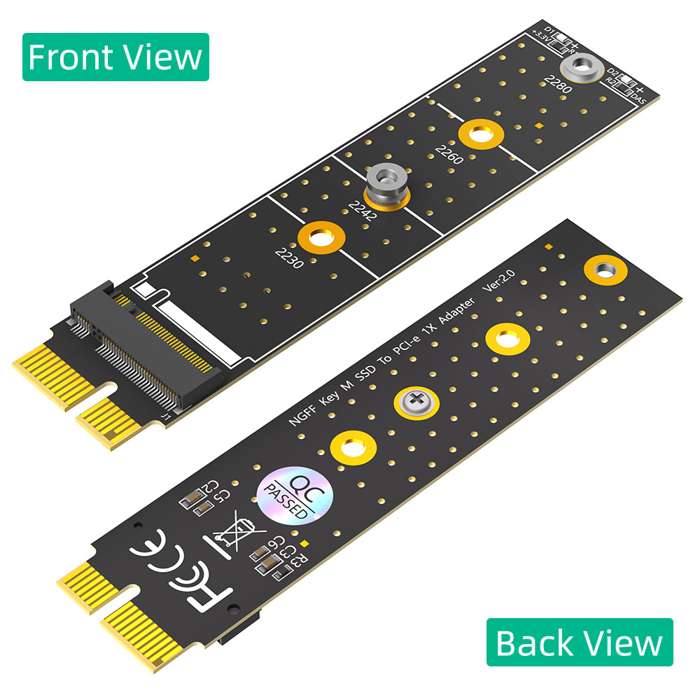NGFF M.2 Nvme M Key SSD To PCI- E 1X Adapter Vertical Installation PCI-E 1x To NGFF M.2 Key-M Supports sizes 2230-2242-2260-2280