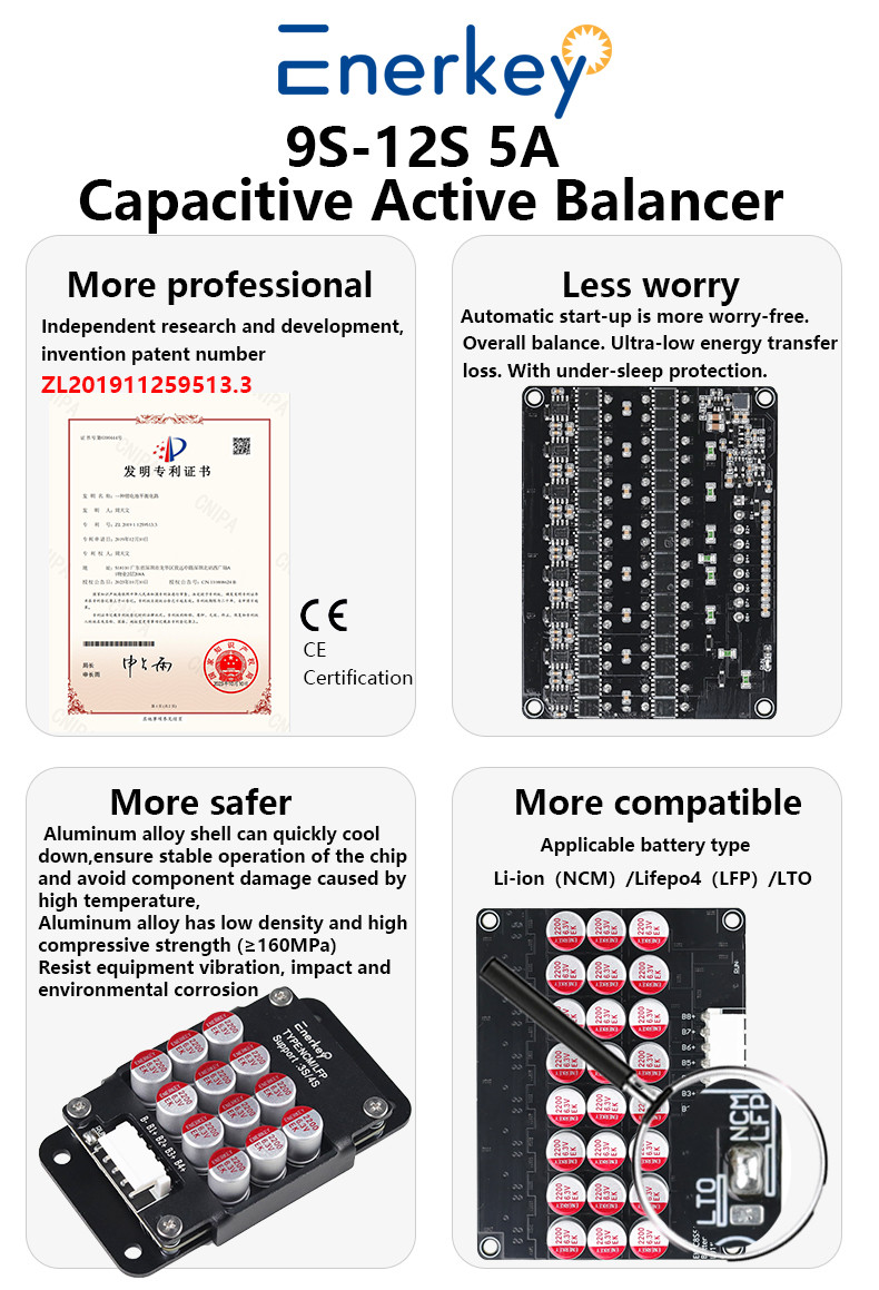 Enerkey Active Balancer Manufacturer 9S-12S 5A Battery Equalizer with Aluminum Shell for Home Storage System