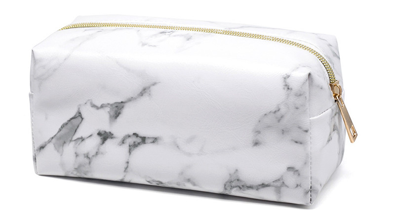 Luxury Travel White Marble Waterproof PU Wash Makeup Toiletry Bag