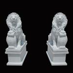 Buy cheap White Garden Cast Iron Decor Carved Stone Pair Animals Lion Polished Finishing from wholesalers