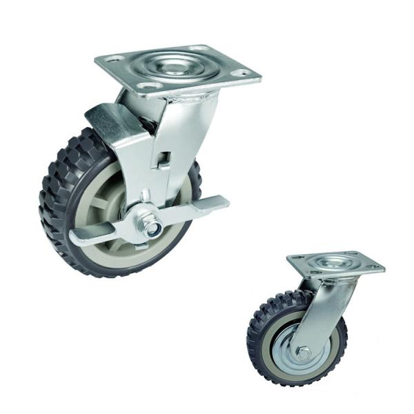 6 Inch Side Brake Heavy Duty Casters Grey PVC Wheel Ball Bearing Swivel Plate