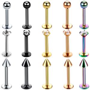 Wholesale Surgical Steel Assorted Colors Zircon Labret Stud Lip Piercing Ear Cartilage Tragus Helix Ring Fashion Charming Jewelry from china suppliers