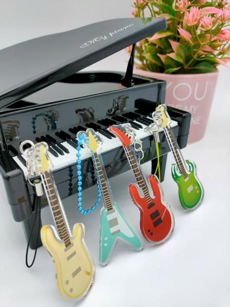 Buy cheap Engraved Glitter Acrylic Keychain , 5mm Personalized Guitar Keychain from wholesalers