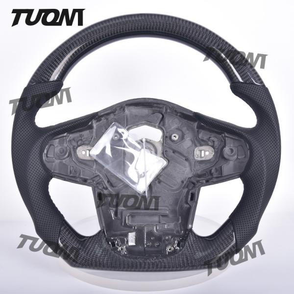 Universal Leather Carbon Fiber Steering Wheel Flat Bottom Ergonomic Grip LED