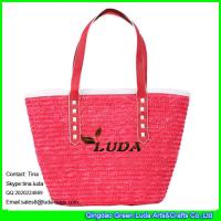 Buy cheap LUDA red wheat straw tote bag handmade straw beach bag for summer product