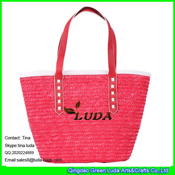 Buy cheap LUDA red wheat straw tote bag handmade straw beach bag for summer from wholesalers