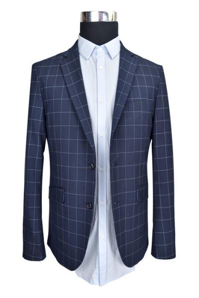Business Tailored Mens Fashion Blazer Jacket Slim Fit Thin Fabric Navy Check