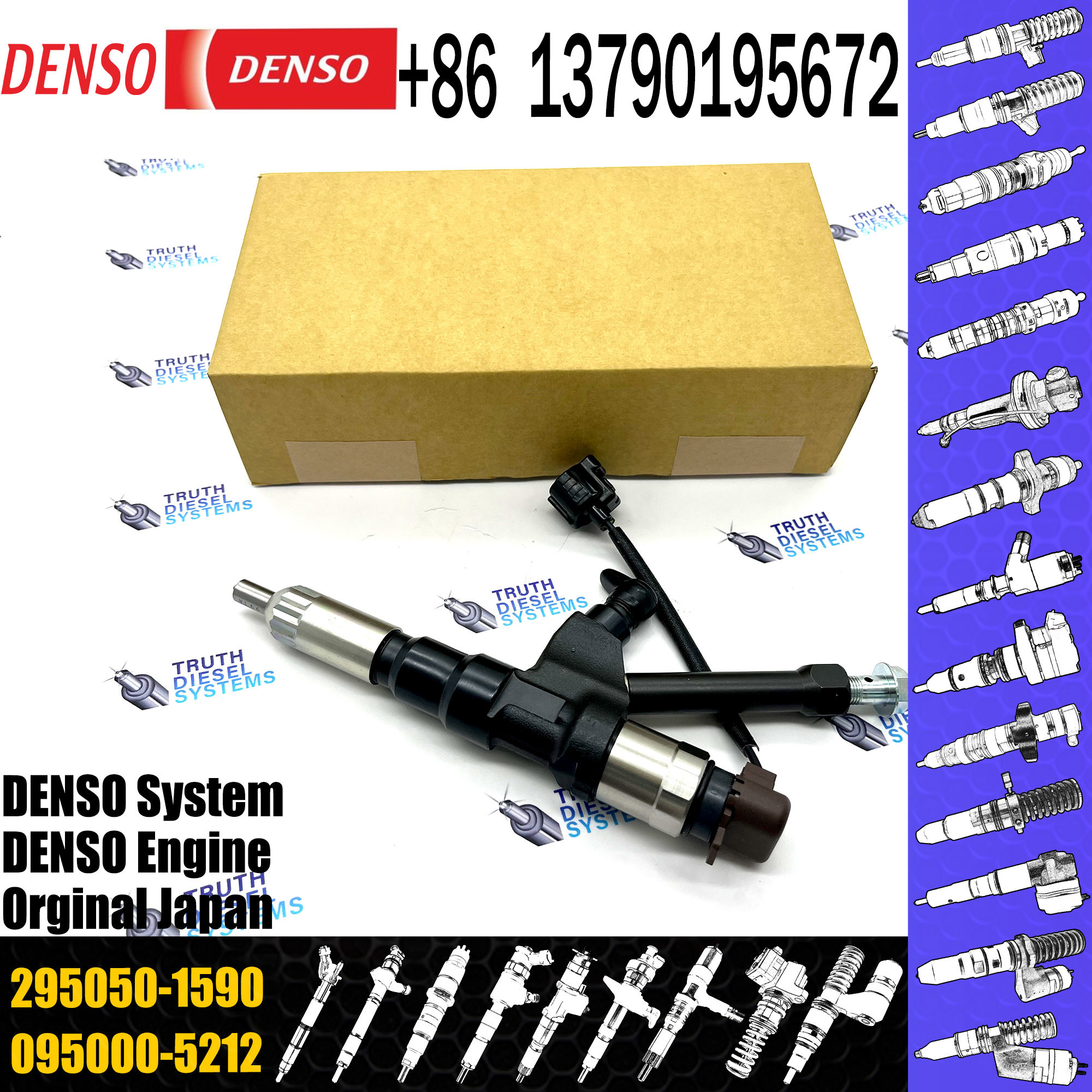 Diesel Injector 23670-E0590 Common Rail Injector 295050-1590 for Toyota HILUX 2KD-FTV
