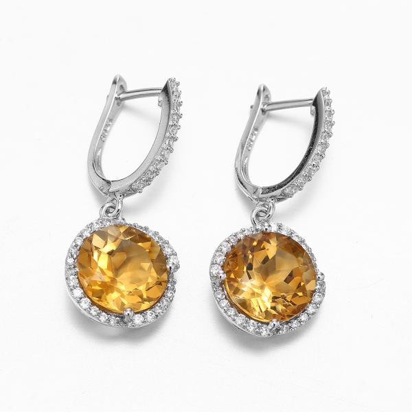 Buy cheap OEM 925 Sterling Silver Gemstone Earrings Citrine Earrings Rhodium Plated from wholesalers