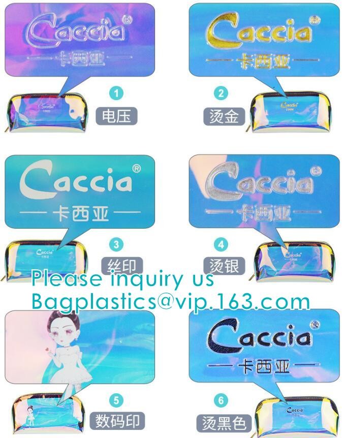 Custom Laser holographic hologram sewing pvc bag pvc cosmetic makeup bag,Women's Metallic Silver Iridescent Holographic