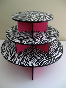 China 3 Tier Cardboard Cake Stand Zebra Pattern Customized Size Round Shape on sale