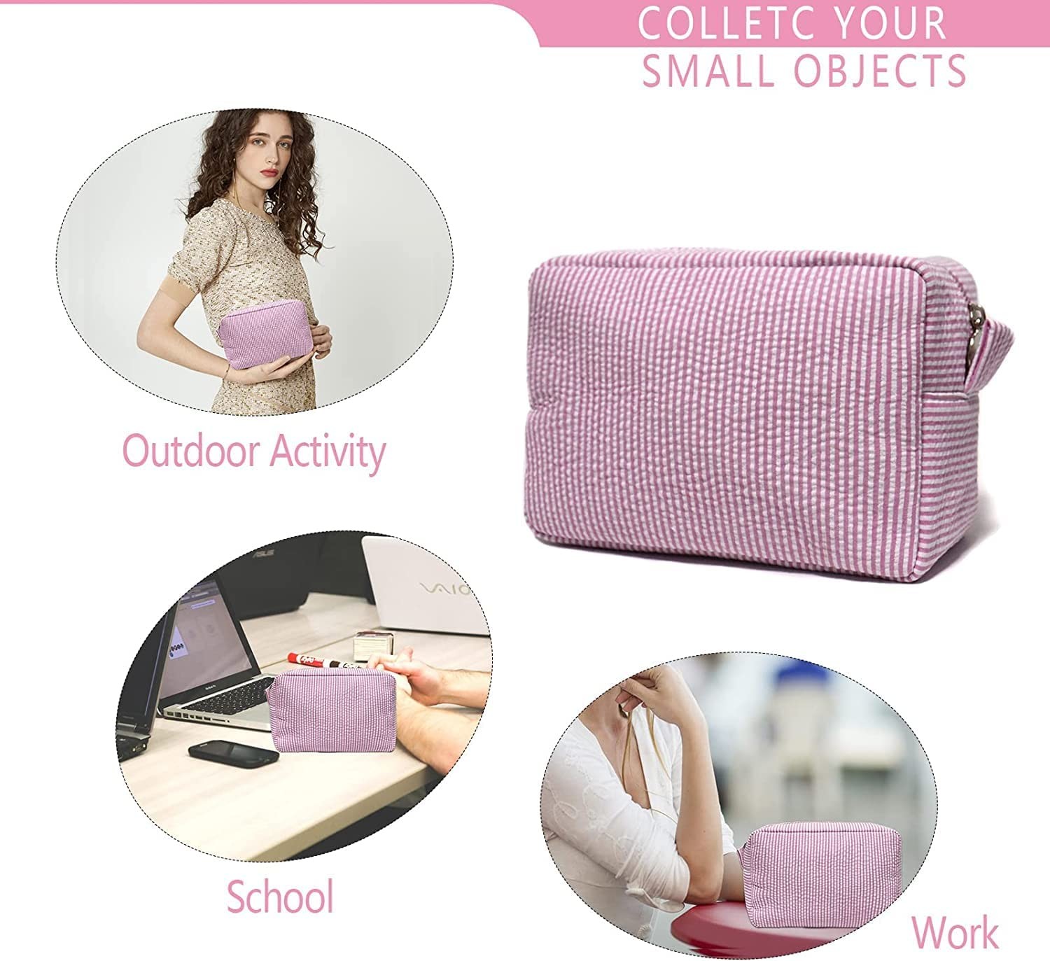 Pink lightweight cosmetic bag with zipper